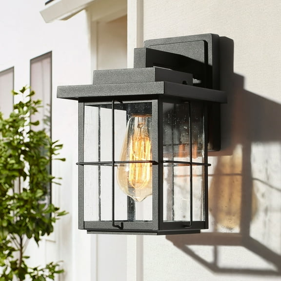 LNC 1-Light Black ModernTransitional Outdoor Wall Sconce/LED Exterior Wall Light with Seeded Glass
