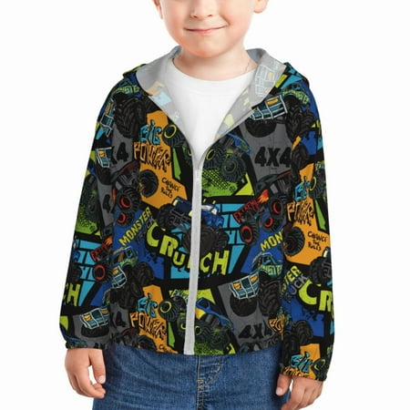 

Gaeub Off-Road Vehicle Print Athletic Sun Protection Hoodie for Kids Long Sleeve Outdoor UV Shirt Running Fishing Top for Boys Girls-4 Years