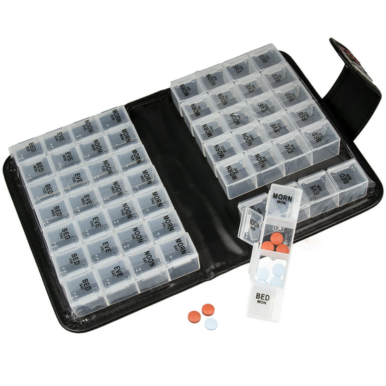 Smart Essentials Floral Pill Case Box, Pill Organizer 14 Day Pill Holder Travel Pill Container & Medication Organizer, Travel Case - 4 Marked