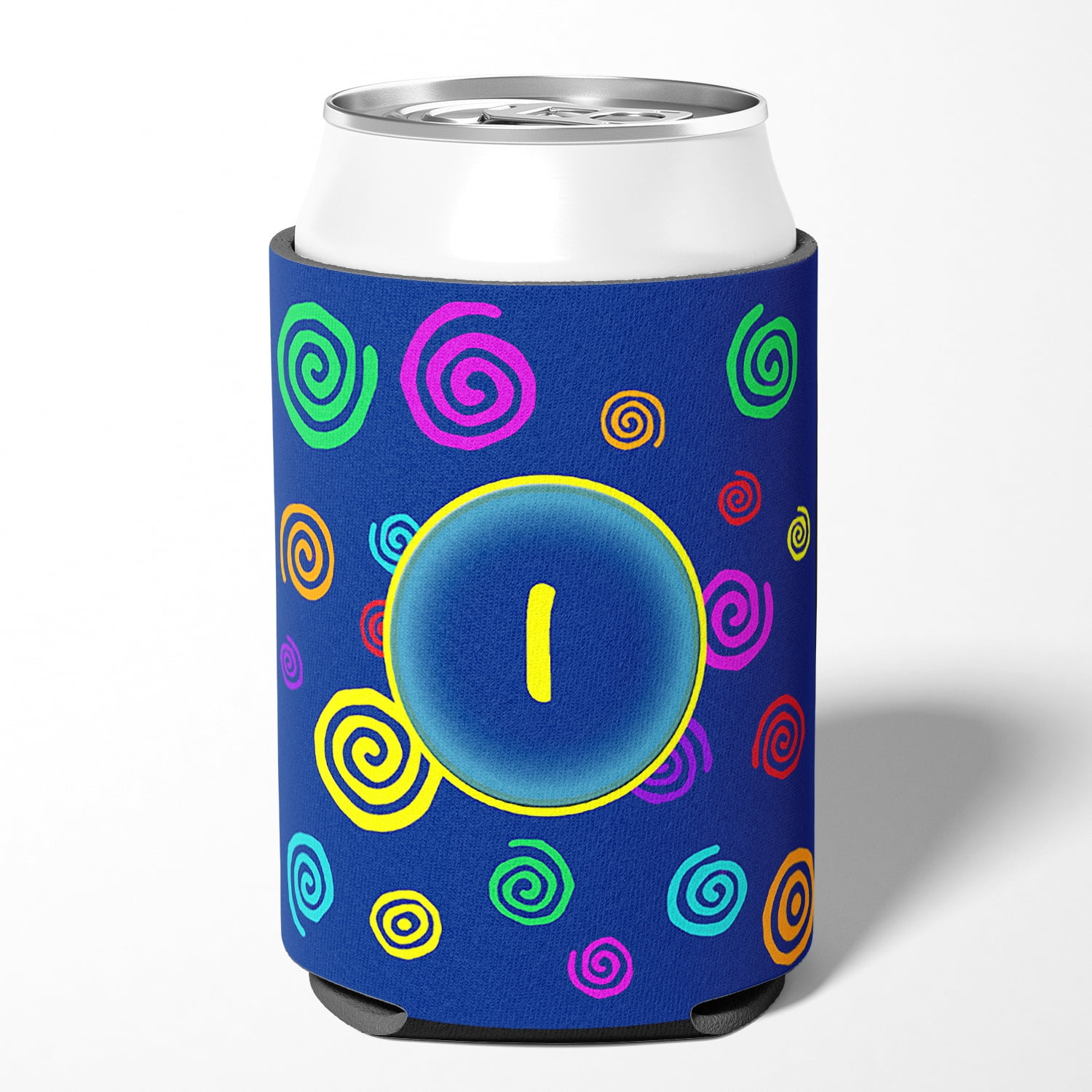 Letter I Initial Monogram - Blue Swirls Can or Bottle Hugger