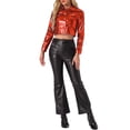 thumbnail image 2 of INSPIRE CHIC Women's Holographic Shiny Biker Button Down Metallic Jacket XS Red, 2 of 6