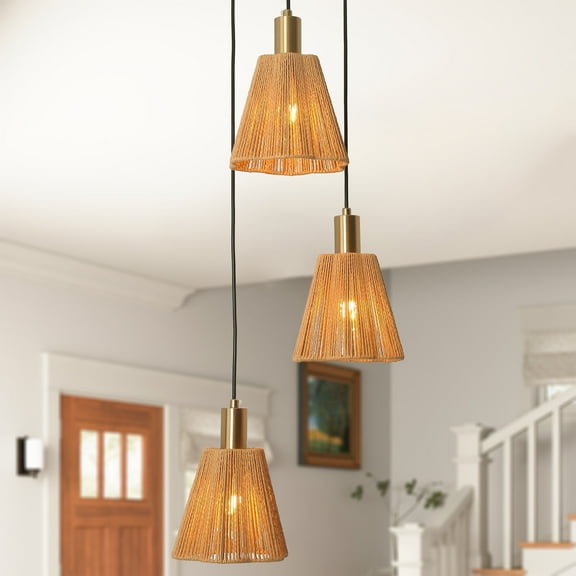 Parrot Uncle 15" Boho 3-Light Chandelier with Woven Paper Rope Shades