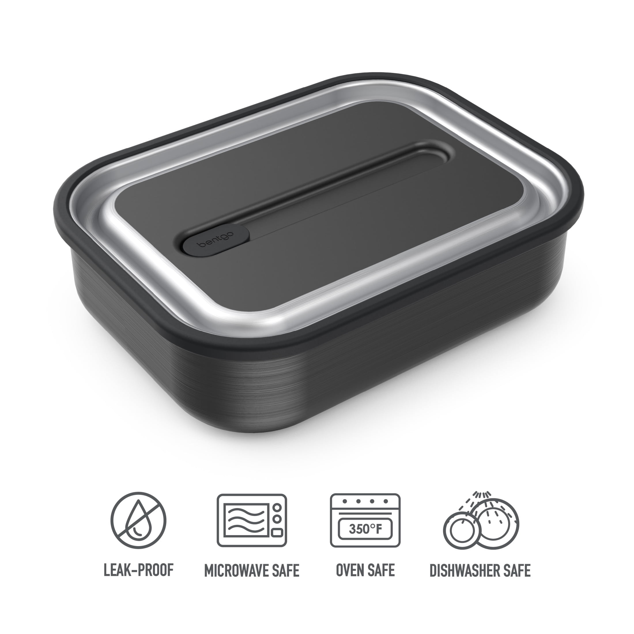 Bentgo MicroSteel Leak-Proof Lunch Box - Microwave-Safe, Oven-Safe, Bento-Style Container with Removable Divider, Airtight Lid, Sustainable Design, Odor & Stain Resistant (Carbon Black)