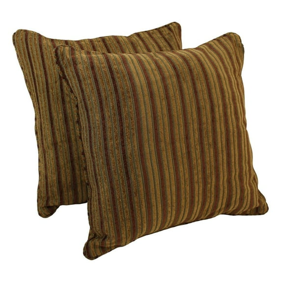 25-inch Double-corded Patterned Jacquard Chenille Square Floor Pillows with Inserts (Set of 2), Autumn Stripes