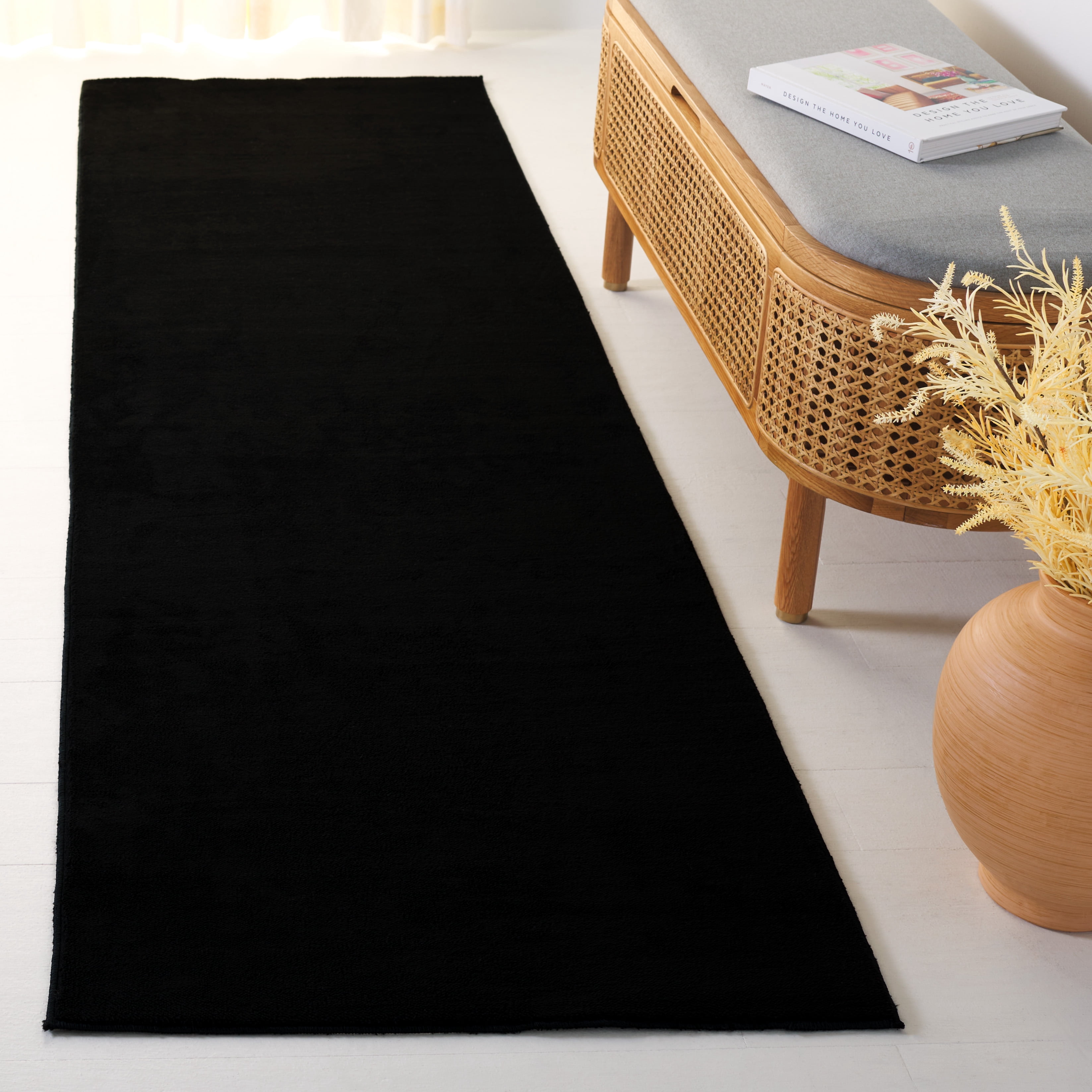 SAFAVIEH Loft Kalya Solid Machine Washable Runner Rug, Black, 2' x 11'
