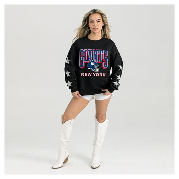 Women's Gameday Couture Black New York Giants Pure Victory Rhinestud Star-Sleeve Pullover Sweatshirt