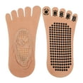 thumbnail image 4 of Unique Bargains 2 Pair Yoga Socks Five Toe Socks Non Slip Pilates Barre Ballet Socks Beige for Women with Grips, 4 of 6