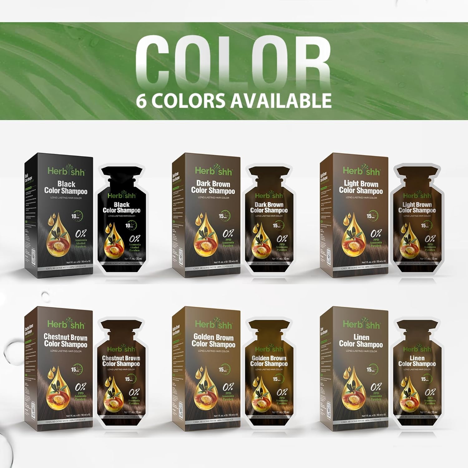 Herbishh Golden Brown PPD-Free Shampoo for Gray Hair, Travel-friendly Hair Dye Shampoo 3 in 1, 100% Gray Coverage, Permanent Hair Color for Men & Women, Ammonia-free, 30 ml