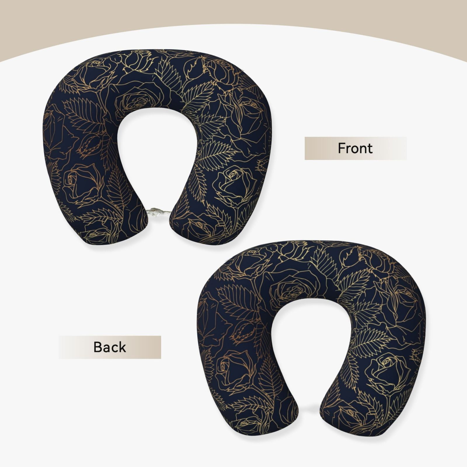 Xecao Copper-Gold Gloss Outline Rose Print Memory Foam Cervical Neck Pillow Versatile U-Shaped Pillows for Home,Office,Camping,Travelling,Soft Washable Cover