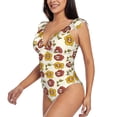 thumbnail image 3 of Yiaed Sunflowers And Skull Print Women's Ruffled One Piece Swimsuit V Neck Swimwear Slimming Monokini for Woman-Large, 3 of 8