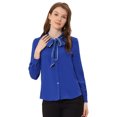 thumbnail image 1 of INSPIRE CHIC Chemise de la Saint-Valentin pour Femme à Col Noué, à Manches Longues, Boutonnée, à Couleurs Contrastées, Bleu Royal G, 1 of 5