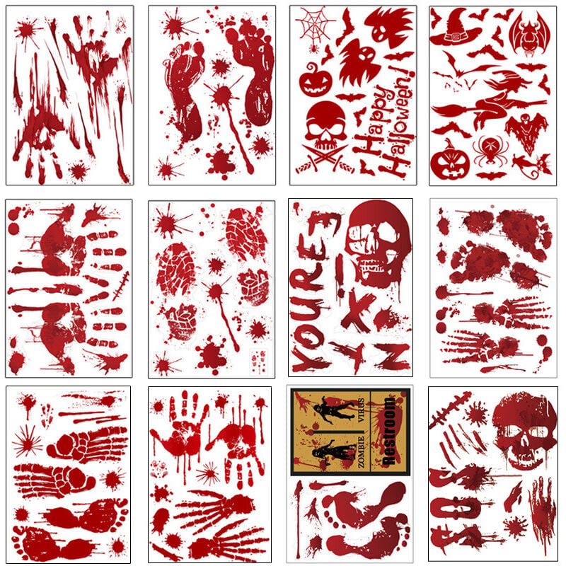 thumbnail image 1 of Pegatinas de Halloween para ventanas con sangre, 12 hojas, pegatinas de manos ensangrentadas, pegatinas de huellas de terror para Halloween, pegatinas sangrientas para decoración de, 1 of 5