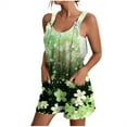 thumbnail image 2 of Summer Tank Top Romper for Women Casual Floral Print Short Jumpsuit with Pocket Tie Shoulder One Piece Workout Overalls, Green, XXL, 2 of 6