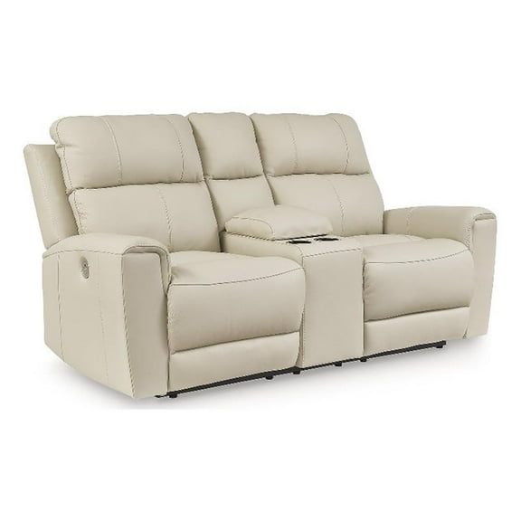 Signature Design by Ashley Dahlmoore Beige Power Reclining Loveseat with Console