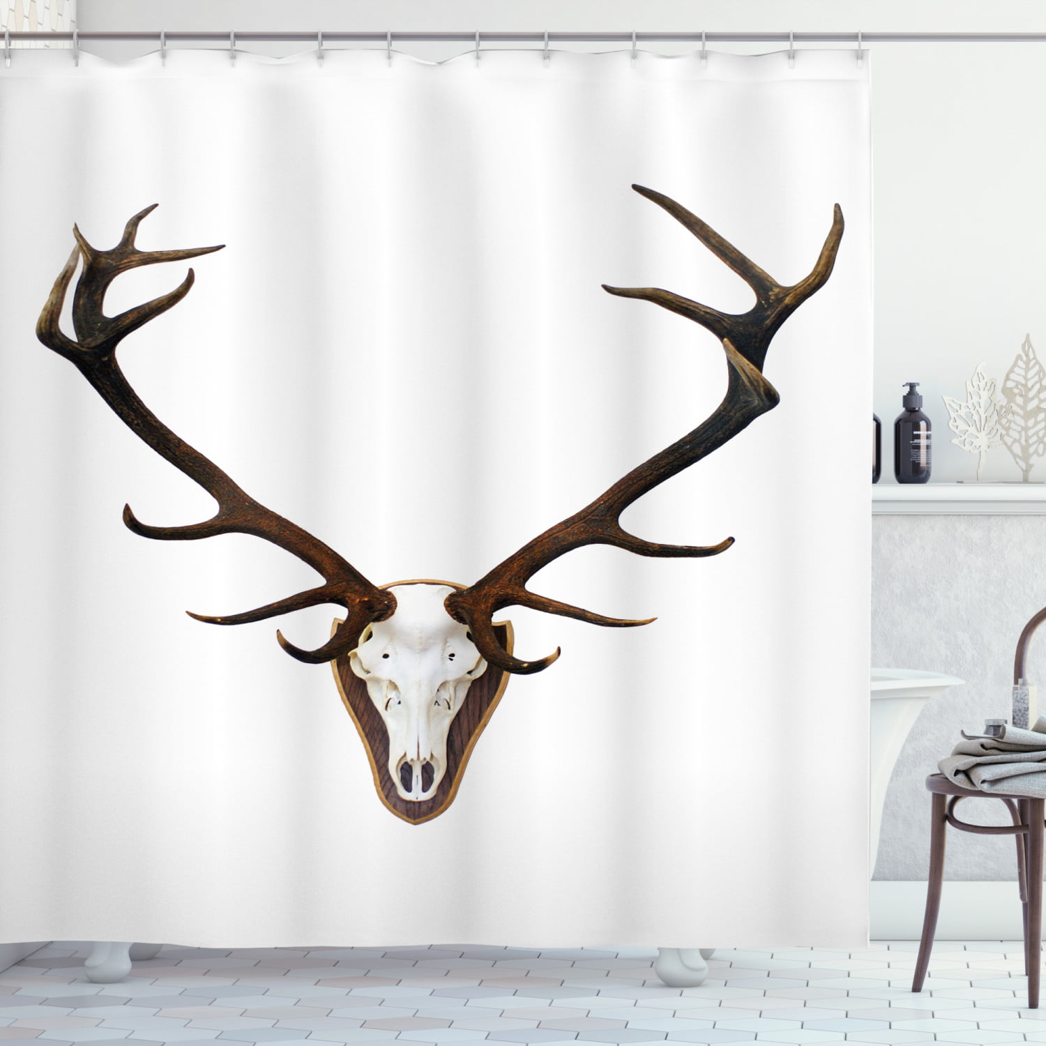 Elk In Dry Woods Bathroom Home Fabric Shower Curtain Set With 12 Hooks 71Inch 