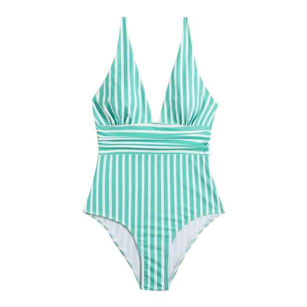 Gibobby Bañador de Bikini La reunión multicolor a rayas para mujer un traje de baño sin espalda sexy delgado(Verde,G)
