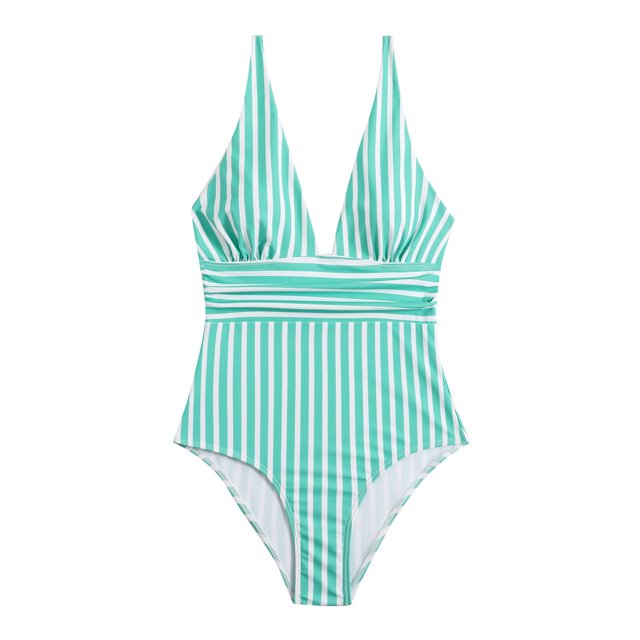 Gibobby Bañador de Bikini La reunión multicolor a rayas para mujer un traje de baño sin espalda sexy delgado(Verde,CH)