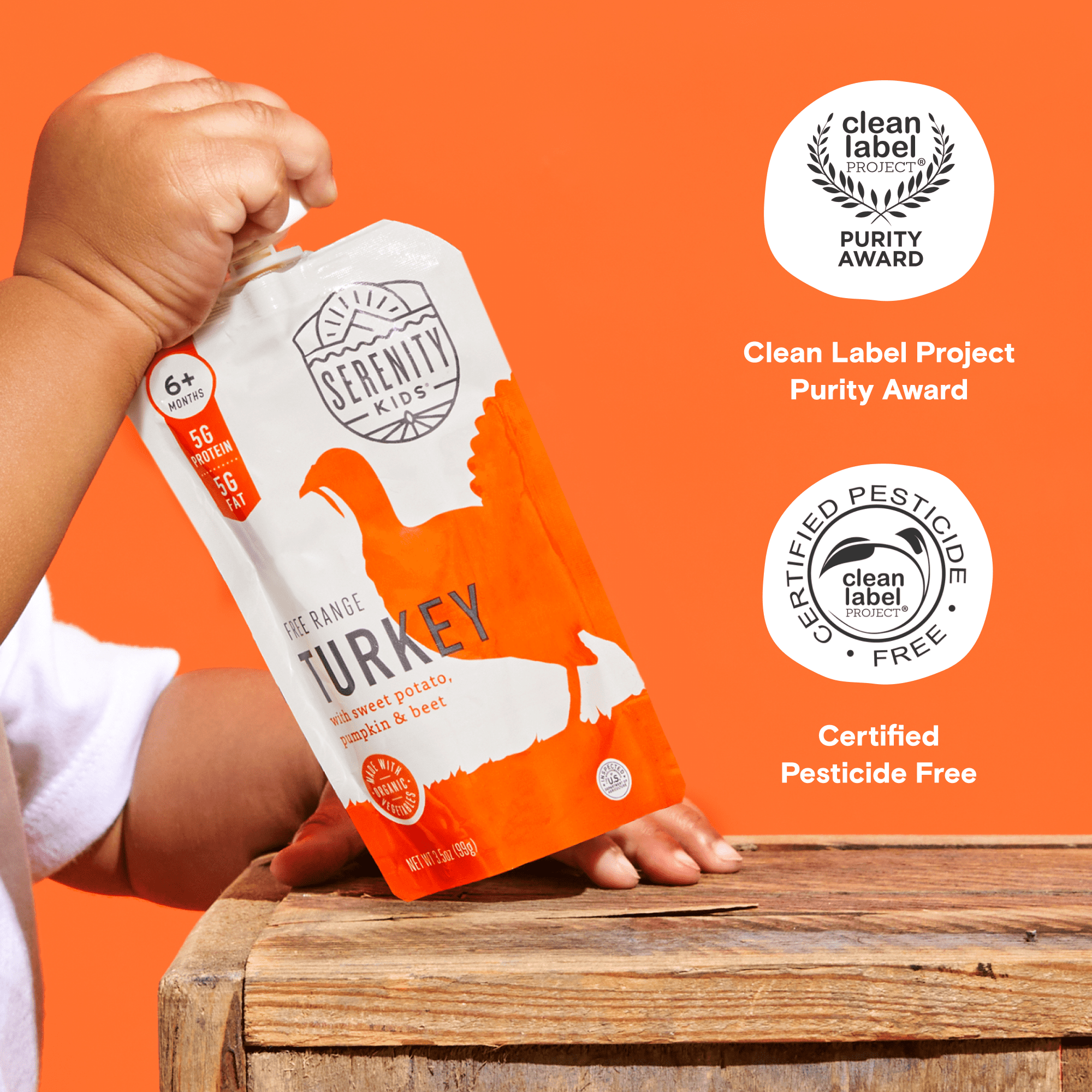 Serenity Kids Free Range Turkey Stage 2 Baby Food Organic Sweet Potato Pumpkin & Beet, 3.5oz Pouch (6 Pack)