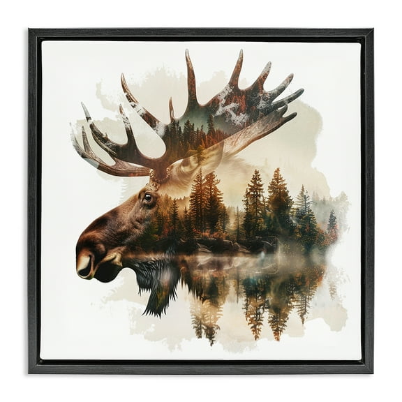 Stupell Industries Moose Antlers Silhouette Animals Painting Black Floater Framed Canvas Art Print Wall Art, 18 x 18