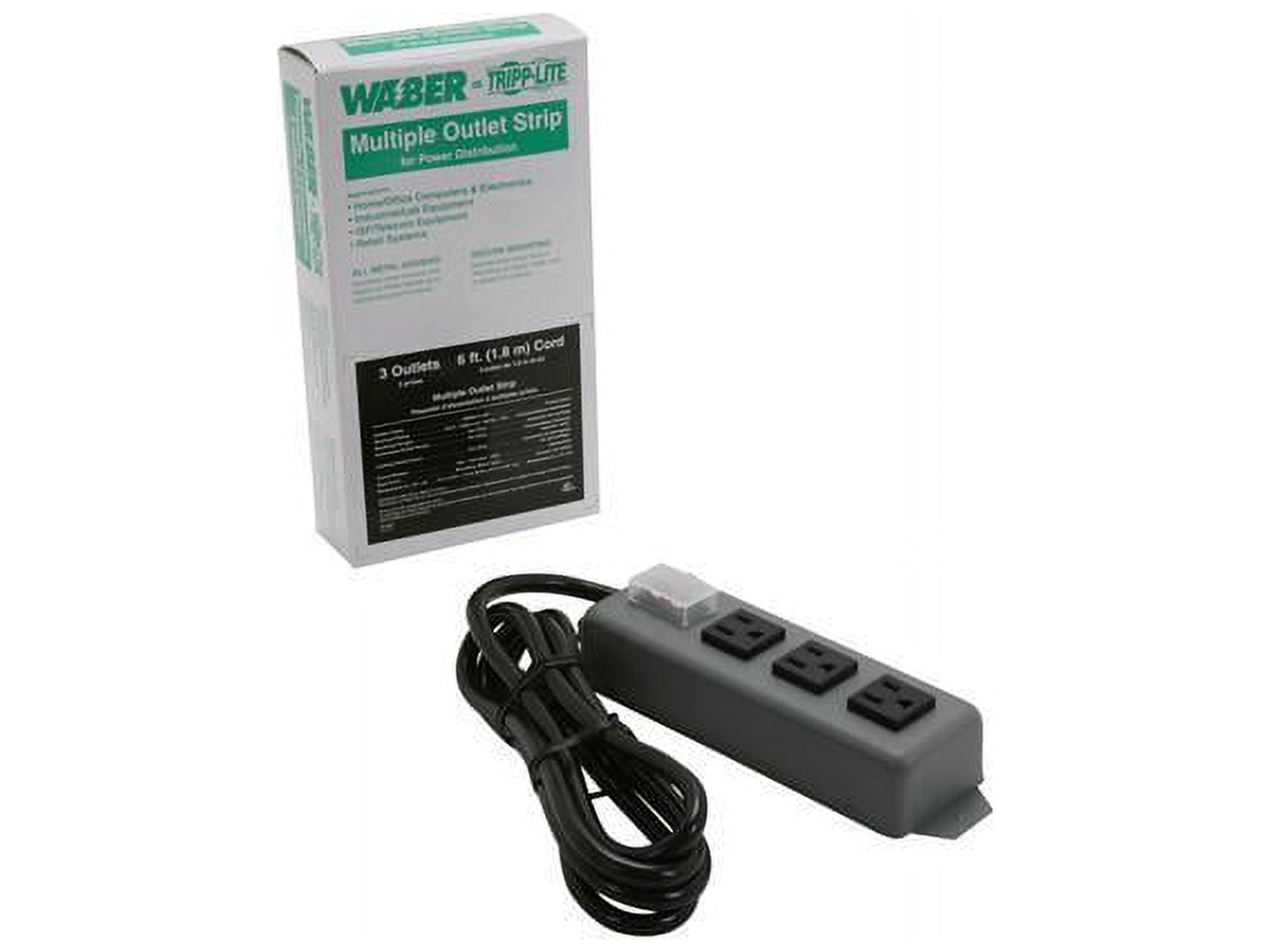 WABER INDUSTRIAL POWER STRIP METAL 3 OULTET 5-15P 6FT CORD