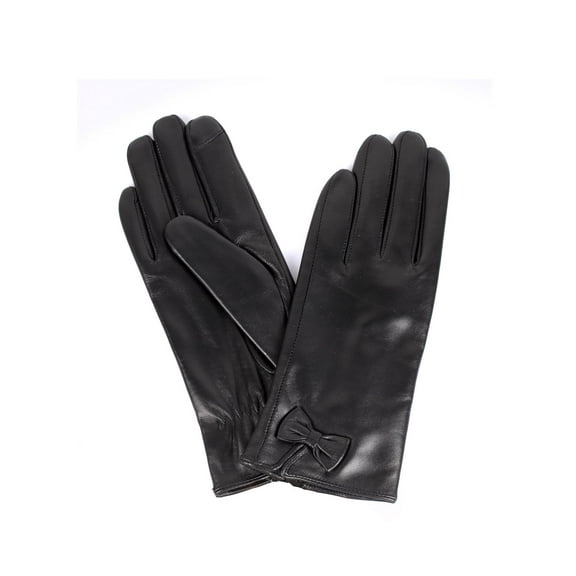 Karla Hanson Women's Deluxe Leather Touch Screen Gloves with Bow - Black - L