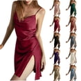thumbnail image 7 of Diufon Nightgowns for Women Stain Spaghetti Strap Deep V Neck Camisole Nightdress Trendy Silk Slit Pajamas, 7 of 7