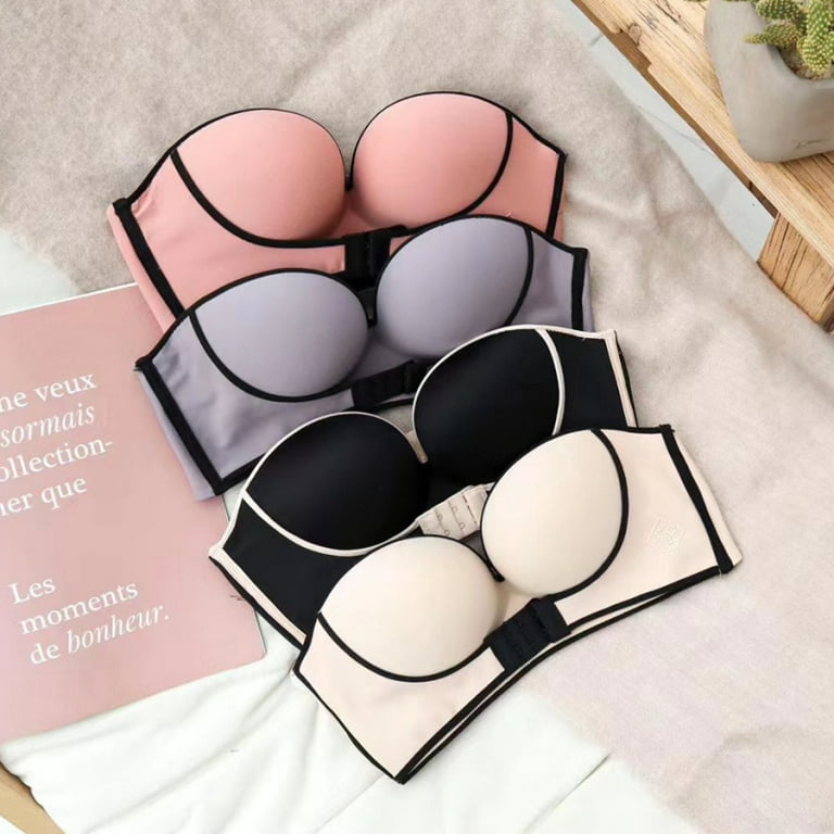 Women Padded Bra Gather Strapless Bra Women Super Push Up Bra Sexy Lingerie  Invisible Brassiere With Front Closure Bras