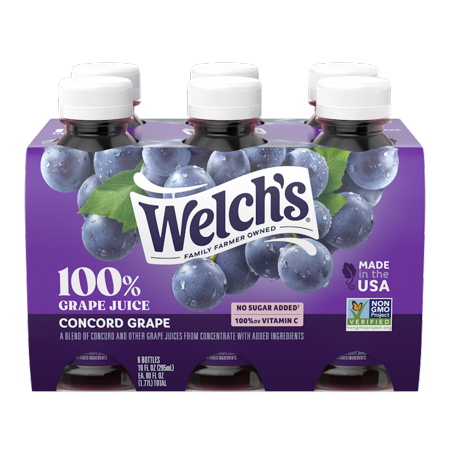 Welch's 100% Grape Juice, Concord Grape, 10 Fl Oz On-the-Go Bottle (Pack of 6)