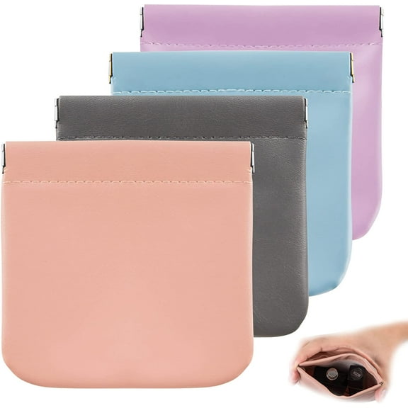 4pcs Lambskin Pocket Cosmetic Bag, Waterproof Portable No Zipper Self-closing Small Makeup Pouch for Women Mini Travel Storage bag for Cosmetics Headphones Jewelry