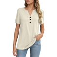 thumbnail image 2 of Lixiuxyad Women Basic Tee Women's Shirts Stylish Women's T Shirts Casual Women’s Button Up Short Sleeve Tops Versatile Wear For All Occasions Wardrobe Addition,Beige, 2 of 6