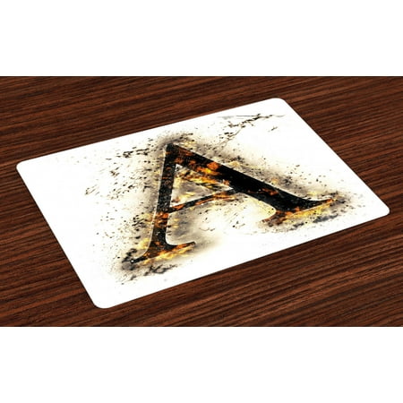 

Letter A Placemats Set of 4 Fiery Pattern First Letter of Alphabet Flame Texture Worn Stained Background Washable Fabric Place Mats for Dining Room Kitchen Table Decor Tan Black Orange by Ambesonne