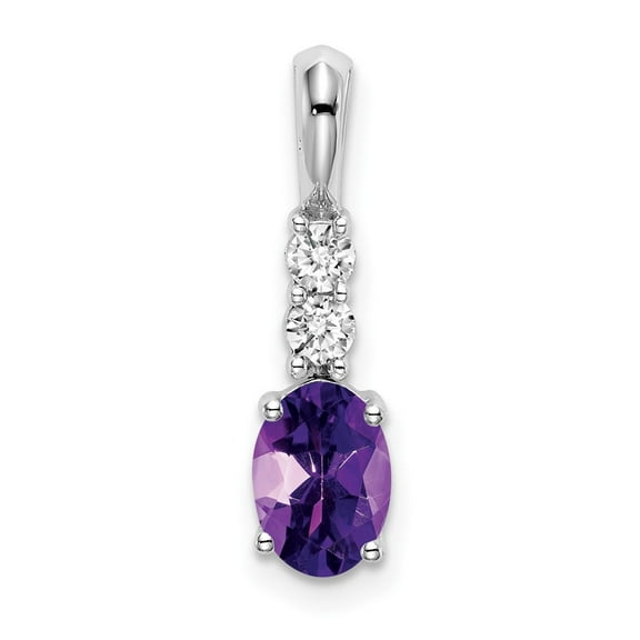 Auriga Fine Jewelry 14K White Gold Oval Amethyst and Diamond Pendant for Women (L-19mm, W-5mm)