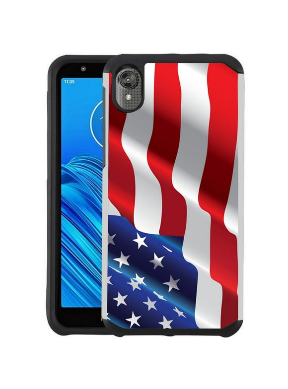 Motorola Moto E6 Phone Case - Colorful Design Hybrid Armor Case Shockproof Dual Layer Protective Phone Cover - American Flag