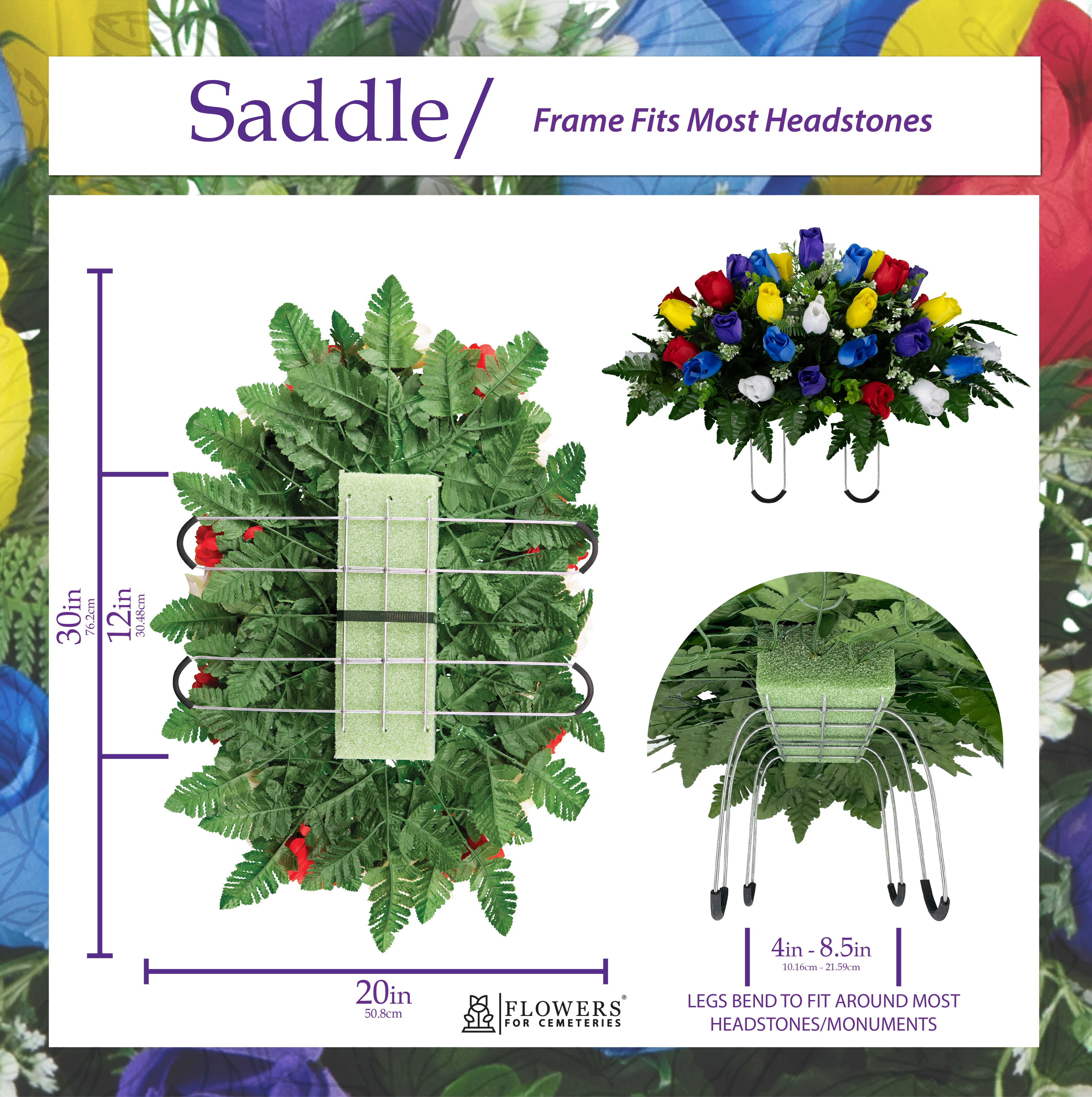 Sympathy Silks Artificial Cemetery Flowers 30" Multi-Color Rose Buds Saddle for Headstone