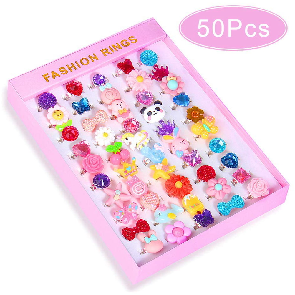 50Pcs Metal Ring Lovely Children Adjustable Rings Playing Dress Up Jewelry Toys 