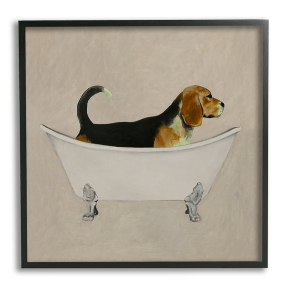 Stupell Industries Beagle In Tub Bathroom Pet Animals & Insects Painting Black Framed Art Print Wall Art