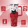 thumbnail image 5 of 40oz Cat Lover Tumbler with Handle - Cute Black Cat & Hearts Design, Stainless Steel Insulated Coffee Travel Mug, Valentine''s Anniversary Wedding Birthday Gift for Women, 5 of 6