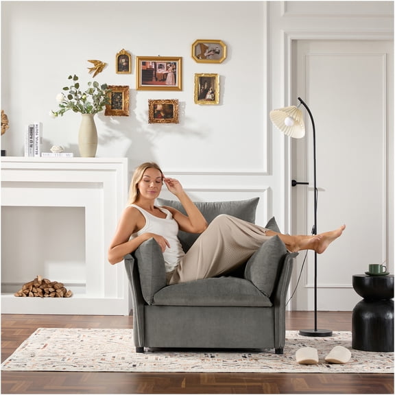 JERFIT Modern Chenille Accent Chair with High Back, Oversized Armchair for Living Room, Lounge Chair in Dark Grey