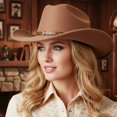 thumbnail image 6 of RUINIXCW Western Cowboy Cowgirl Hat for Women Men Wide Brim Pentagram Leather Belt Fedora Hat Wool Felt Vintage Jazz Hats, 6 of 8