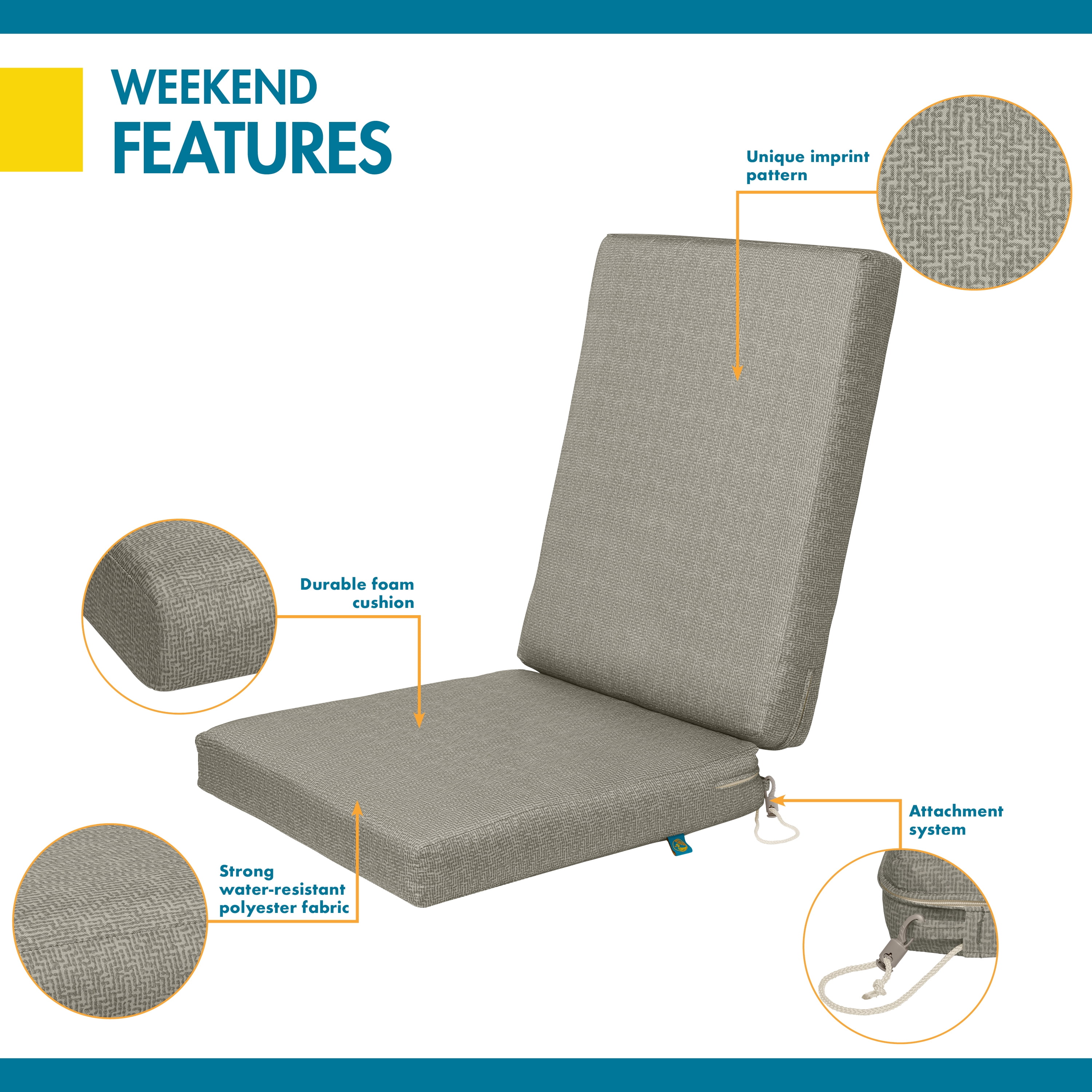 Duck Covers Weekend Water-Resistant Outdoor Dining Chair Cushions, 44 x 20 x 3 inch, Moon Rock