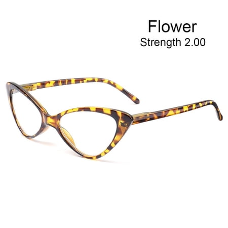 Fashion Clear HD Lens Ultra-Light Women&Men Reading Glasses Magnifying Eyewear Clear Lens Cat Eyes Presbyopia Eyeglasses FLOWER STRENGTH 2.00