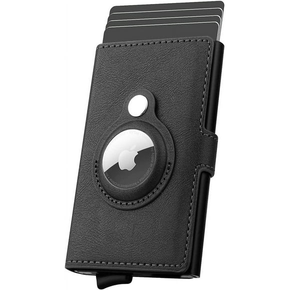Airtag Wallet Credit Card Holder For Men, Rfid Blocking Leather Card Holder Pop Up Metal Bank Card Case(black)
