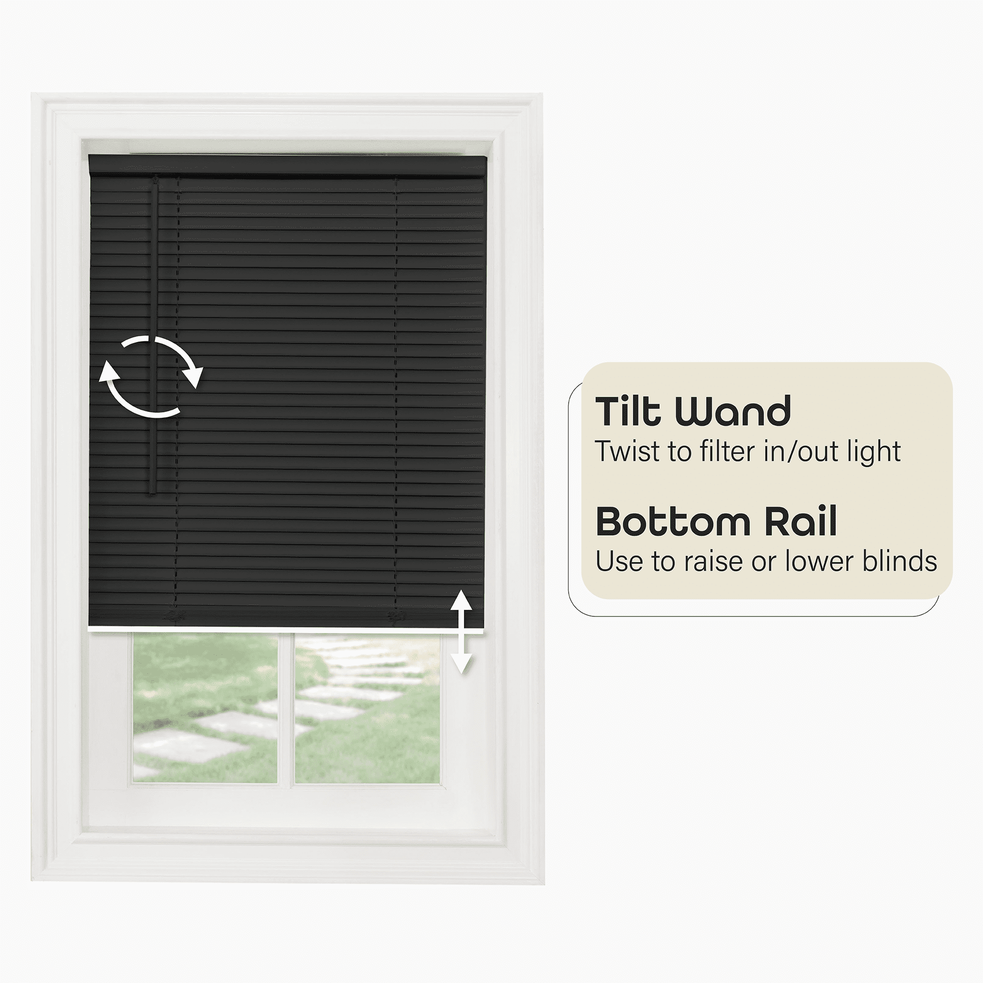 Achim GII Morningstar Indoor Cordless Black Vinyl Light Filtering Window Mini Blind, 64" L x 35" W