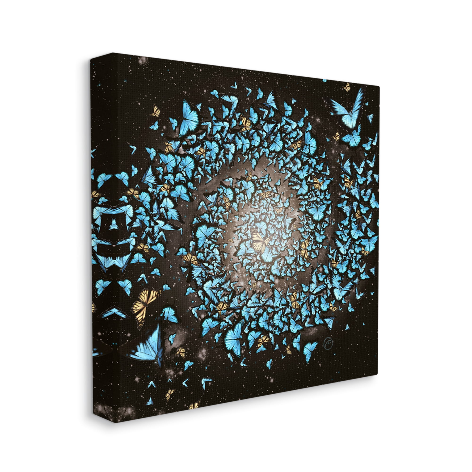 Wild Butterflies Flying Vivid Blue Spiral Shape Animals & Insects Painting Gallery-Wrapped Canvas Print Wall Art