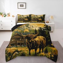 Manfei Cartoon Cow Print Queen Comforter Set for Teen, Rustic Farmhouse Bedding Sets, Kawaii Animal Reversible Bedding Comforter Set, Super Cozy Room Decor, 3-Piece