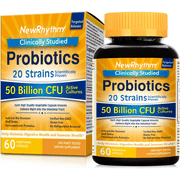 NewRhythm Extra Strength Probiotics 120 Billion CFU 36 Strains, 3-in-1 Digestive & Immune Support with Prebiotics & Enzymes, Targeted Release, Stomach Acid Resistant, No Refrigerat