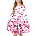thumbnail image 2 of NAISIBABY Girls Dresses with Long Sleeve, Hearts Graphic Crewneck Flowy Fashion Dance Skater Dresses Hot Pink 5T, 2 of 5
