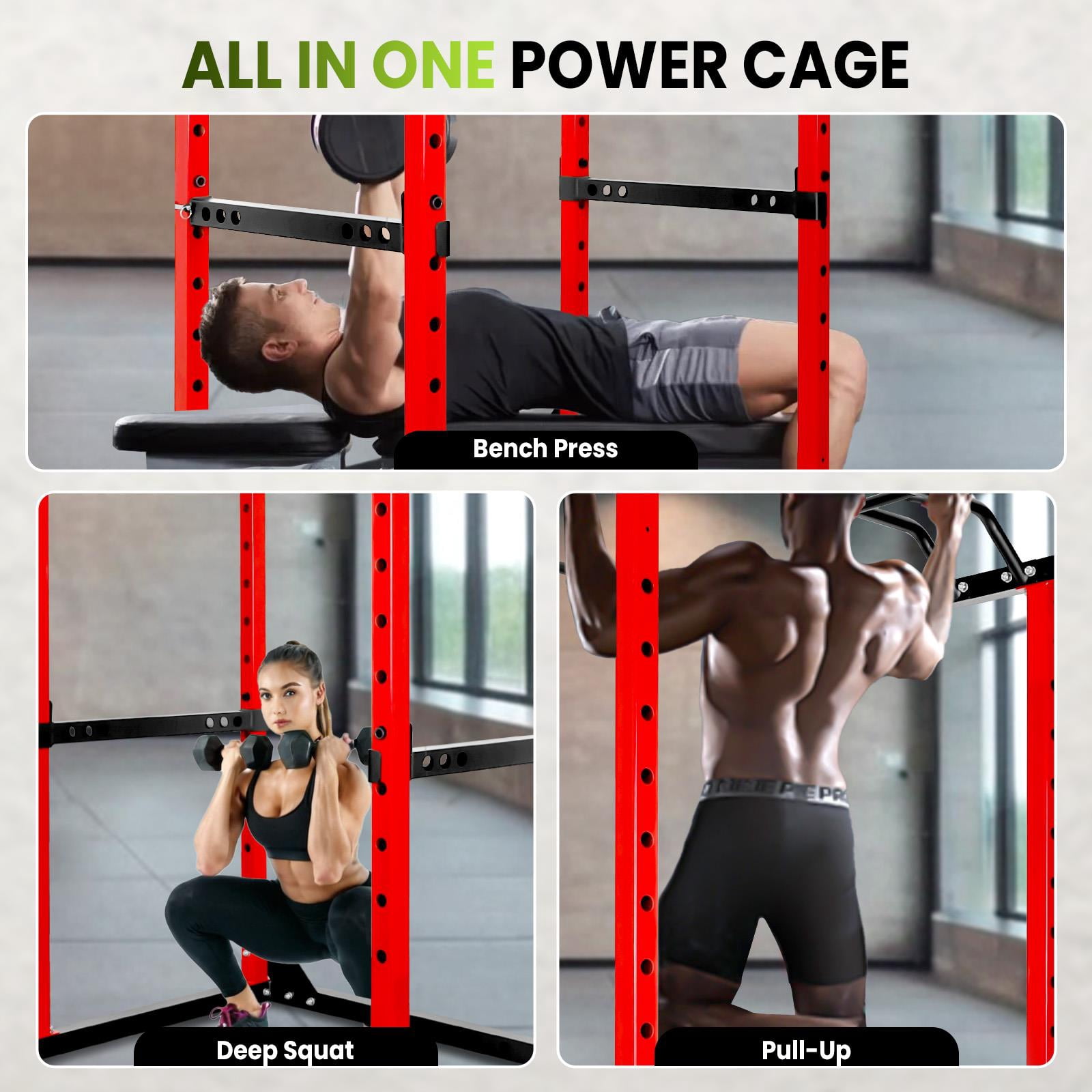 44.1 In L X 45.7 In W X 81.5 In H Gym Power Cage,Red Squat Rack With 661 Lbs Capacity,16 Position Height Adjustment And Protection Frame,Red Power Cage For Weightlifting Or Glute Training,Red