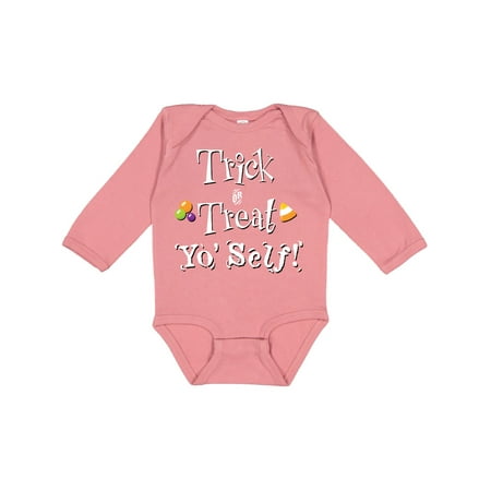 

Inktastic Trick or Treat Yo Self with Candy Corn Gift Baby Boy or Baby Girl Long Sleeve Bodysuit