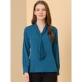 thumbnail image 2 of Blusa Elegante De Oficina De Trabajo Para Mujer, Camisa Plisada Con Cuello De Lazo Y Manga Larga Azul eléctrico L, 2 of 6